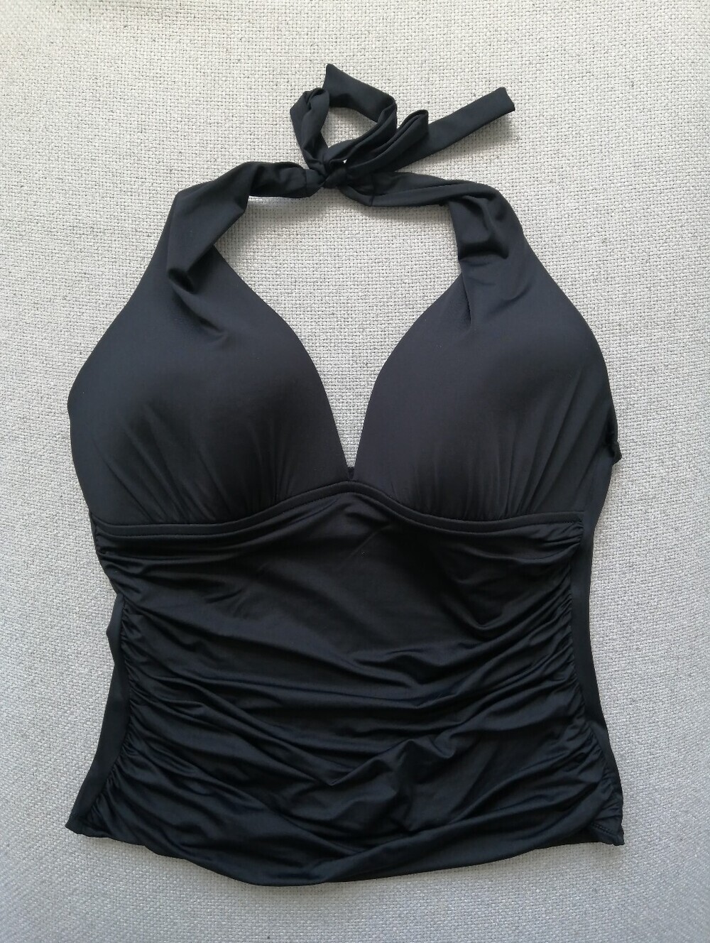 La Blanca Halter Tankini Top Swim Bathing Suit Ruched Stomach Black Size 12